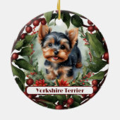 愛らしいヨークシャーテリア、パーソナライズされたクリスマス セラミックオーナメント (裏面)