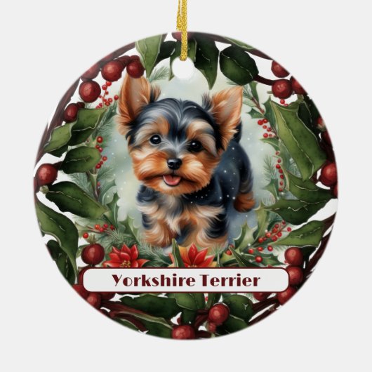 愛らしいヨークシャーテリア、パーソナライズされたクリスマス セラミックオーナメント (裏面)