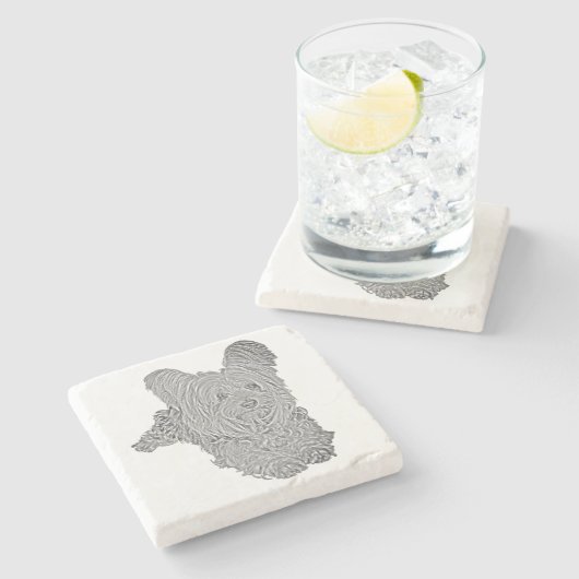 愛らしいヨークシャーテリアB&Wマーブルコースター ストーンコースター (横)