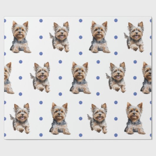 愛らしいヨークシャー・テリアクリスマス・オン・ホワイト ラッピングペーパー (フラット)