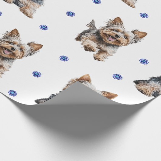 愛らしいヨークシャー・テリアクリスマス・オン・ホワイト ラッピングペーパー (角)