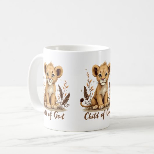 愛らしいライオンクブクリスチャンアートフェイズ引用文 コーヒーマグカップ (正面左)
