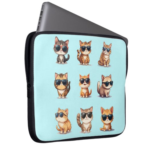 愛らしいライトブルーキャットテーマエレクトロニクスバッグ ラップトップスリーブ (正面右)