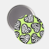 愛らしいライムグリーンのゼブラ模様のハート マグネット (正面/裏面)