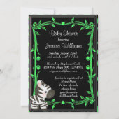 愛らしいライムグリーンゼブラベビーシャワー 招待状 (裏面)