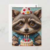 愛らしいラクーンとお誕生日ケーキ ポストカード (正面/裏面)