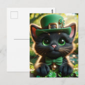 愛らしいラッキーかわいいブラックセントパトリックの日の子猫 ポストカード (正面/裏面)