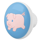 愛らしいランニングの子豚オンブルー セラミックノブ (右)