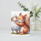 愛らしいリスが羊を抱く ポストカード (スタンド正面)