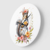 愛らしいリスと春の花 ラージ壁時計 (傾斜)