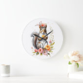 愛らしいリスと春の花 ラージ壁時計 (ホーム)