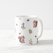 愛らしいリスと森の果実のパターン コーヒーマグカップ (正面右)