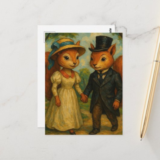 愛らしいリスのカップル ポストカード (正面/裏面インサイチュ)