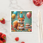 愛らしいリス祝ルの誕生日 スタンダードカクテルナプキン (インサイチュ)