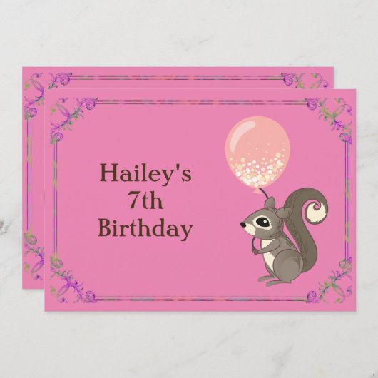 愛らしいリス誕生日カスタマイズ可能なパーティー 招待状 (正面/裏面)