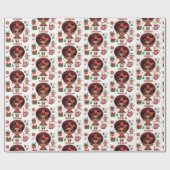 愛らしいリトルアフロクリスマス小妖精や小人ガール ラッピングペーパー (フラット)