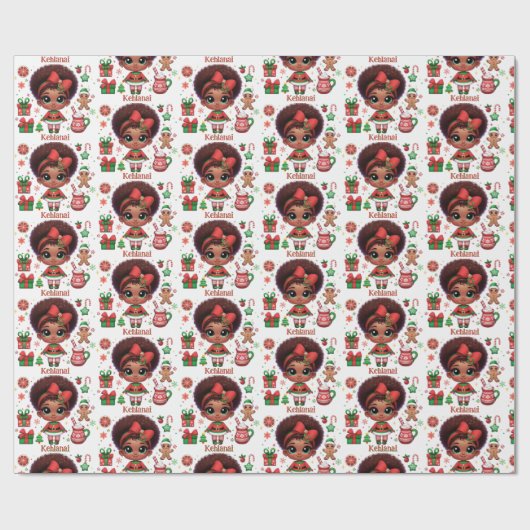 愛らしいリトルアフロクリスマス小妖精や小人ガール ラッピングペーパー (フラット)