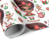 愛らしいリトルアフロクリスマス小妖精や小人ガール ラッピングペーパー (ロールコーナー)
