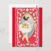 愛らしいリトルガールとブーケバレンタインヴィンテージ ポストカード (正面/裏面)