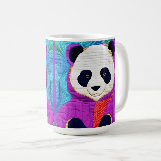愛らしいリトルパンダ – キルト風デザイン コーヒーマグカップ (正面右)