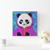 愛らしいリトルパンダ – キルト風デザイン スクエア壁時計 (ホーム)