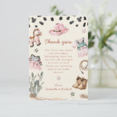 愛らしいリトル女性のカーボーイは途中の女の子の赤ちゃんシャワー サンキューカード (スタンド正面)