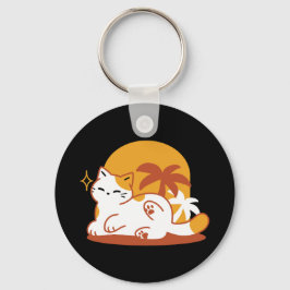 愛らしいリラックス猫のサンシャイン – Summer Pet キーホルダー