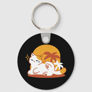 愛らしいリラックス猫のサンシャイン – Summer Pet キーホルダー