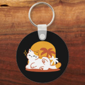 愛らしいリラックス猫のサンシャイン – Summer Pet キーホルダー (正面)