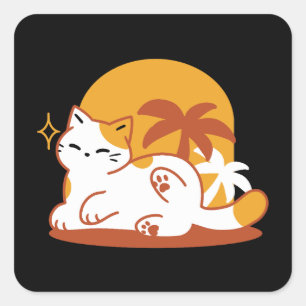 愛らしいリラックス猫のサンシャイン – Summer Pet スクエアシール