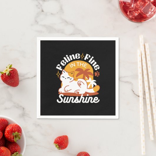 愛らしいリラックス猫のサンシャイン – Summer Pet スタンダードカクテルナプキン (インサイチュ)