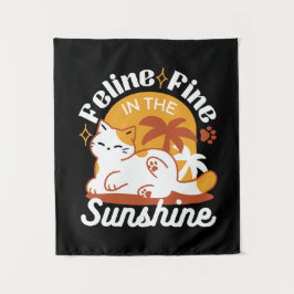 愛らしいリラックス猫のサンシャイン – Summer Pet タペストリー