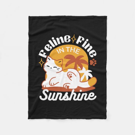 愛らしいリラックス猫のサンシャイン – Summer Pet フリースブランケット (正面)