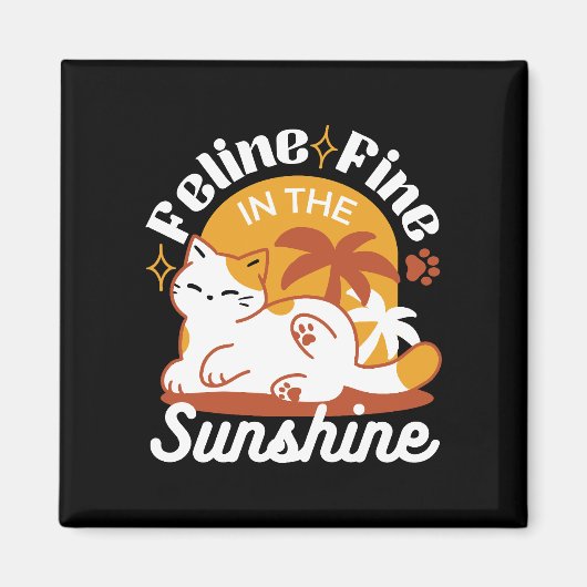 愛らしいリラックス猫のサンシャイン – Summer Pet マグネット (正面)