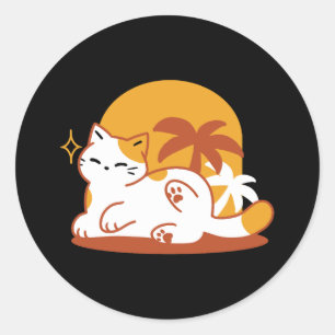 愛らしいリラックス猫のサンシャイン – Summer Pet ラウンドシール