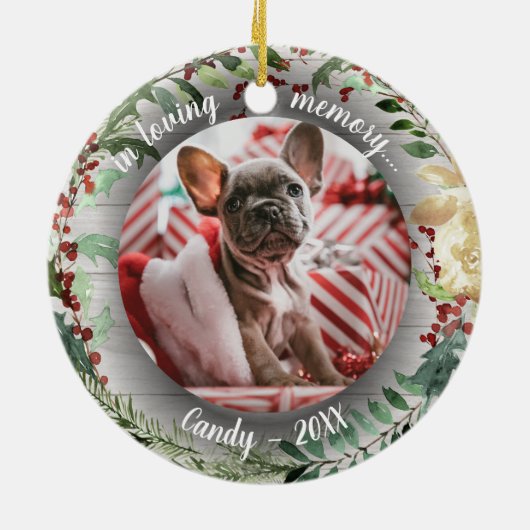 愛らしいルーラル犬ペットメモリアルカスタムフォト セラミックオーナメント (裏面)