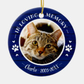 愛らしいルーラル猫ペットメモリアル カスタム写真 青 セラミックオーナメント (正面)