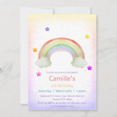 愛らしいレインボーガール誕生日 招待状 (正面)