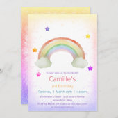 愛らしいレインボーガール誕生日 招待状 (正面/裏面)