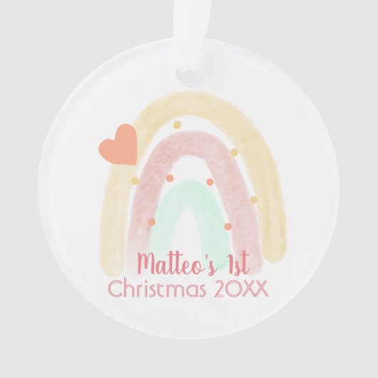 愛らしいレインボーハート紙吹雪1stクリスマス オーナメント (正面)