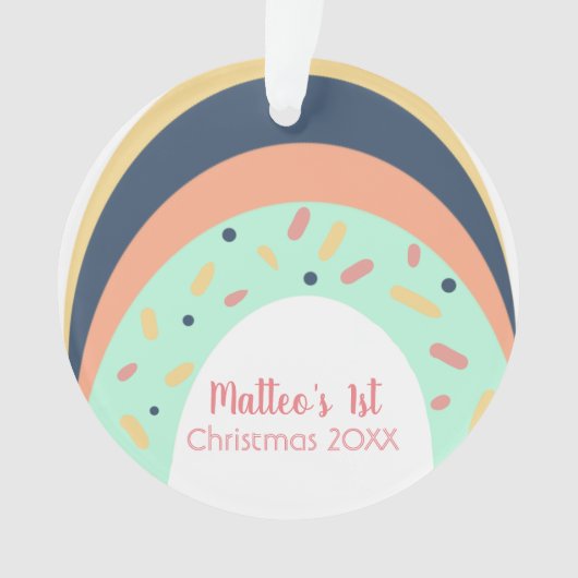 愛らしいレインボーフラストレンズ紙吹雪1stクリスマス オーナメント (正面)