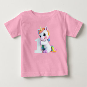 愛らしいレインボーユニコーンの魔法のファンタジー ベビーTシャツ