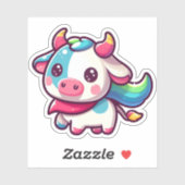 愛らしいレインボー色の牛とプレイフチャーム シール (シート)