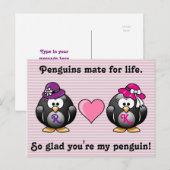 愛らしいレズビアンペンギンツブライドハート帽子 ポストカード (正面/裏面)