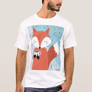 愛らしいレディキツネリーフの背景 Tシャツ