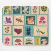愛らしいレトロな植物昆虫ヴィンテージ マウスパッド (正面)