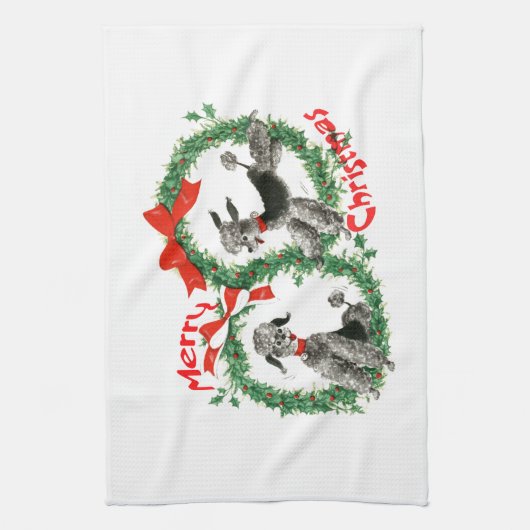 愛らしいレトロのクリスマスのプードルのリースのカスタム キッチンタオル (縦)