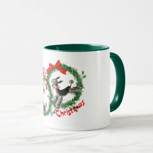 愛らしいレトロのクリスマスのプードルのリースのカスタム マグカップ (正面右)