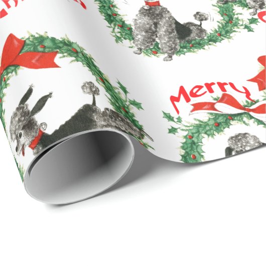 愛らしいレトロのクリスマスのプードルのリース ラッピングペーパー (ロールコーナー)