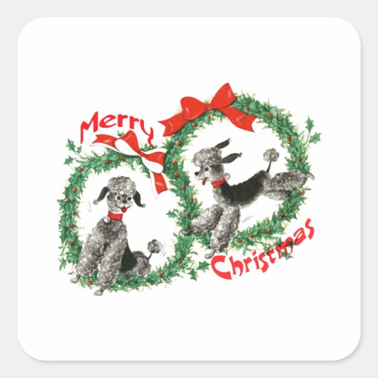 愛らしいレトロクリスマスプードルリースカスタム スクエアシール (正面)